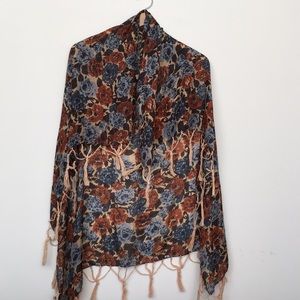 Vintage Style Silk Scarf with Tassels